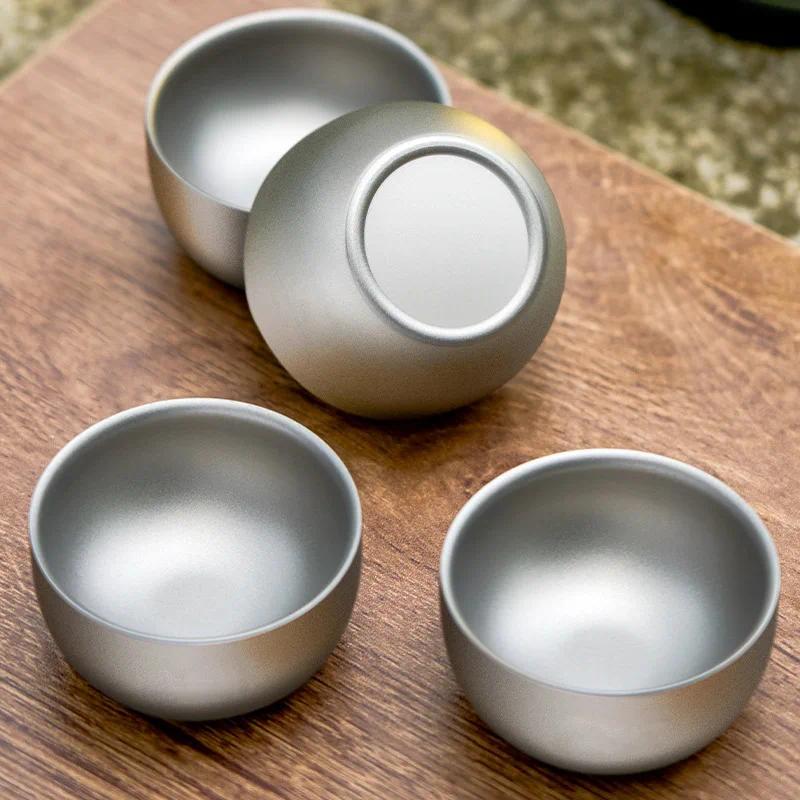 D2 Pure Titanium Doublelayer Small Tea Cup Coffee for Outdoor Camping coffee and Tea Tablee Set Brewing Tea Cup 50ML Teapot