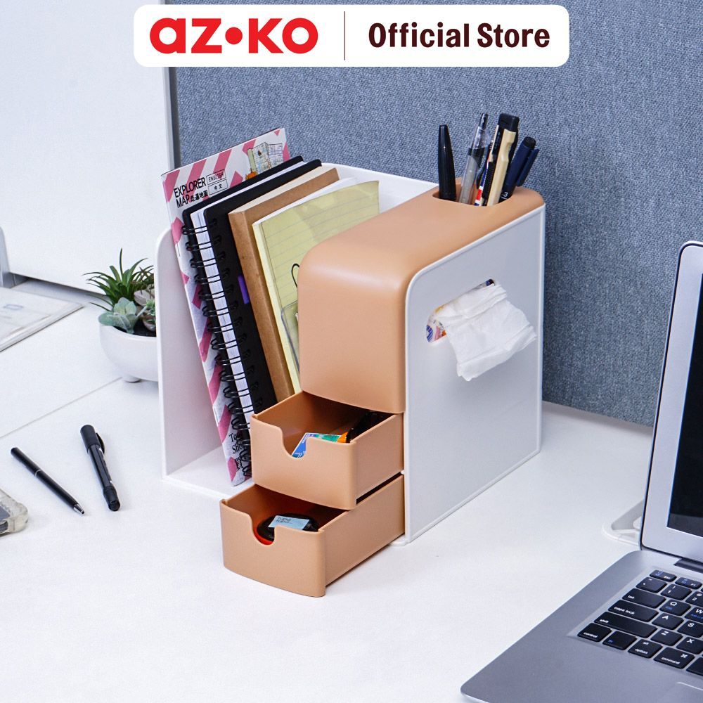 AZKO Stora Wabi Sabi Organizer Meja Dengan Laci Penyimpanan - Mix Desktop Storage Office Stationery Holder Rak Serbaguna - Gambar 2