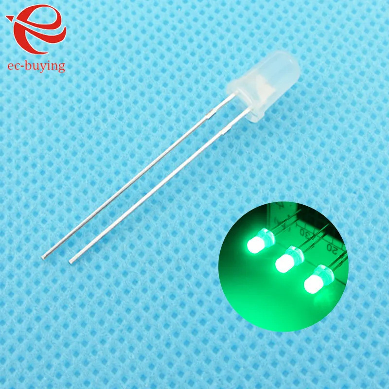 10pcs/lot F3 3mm Emerald-Green LED Round Light Emitting Diode Diffused ...