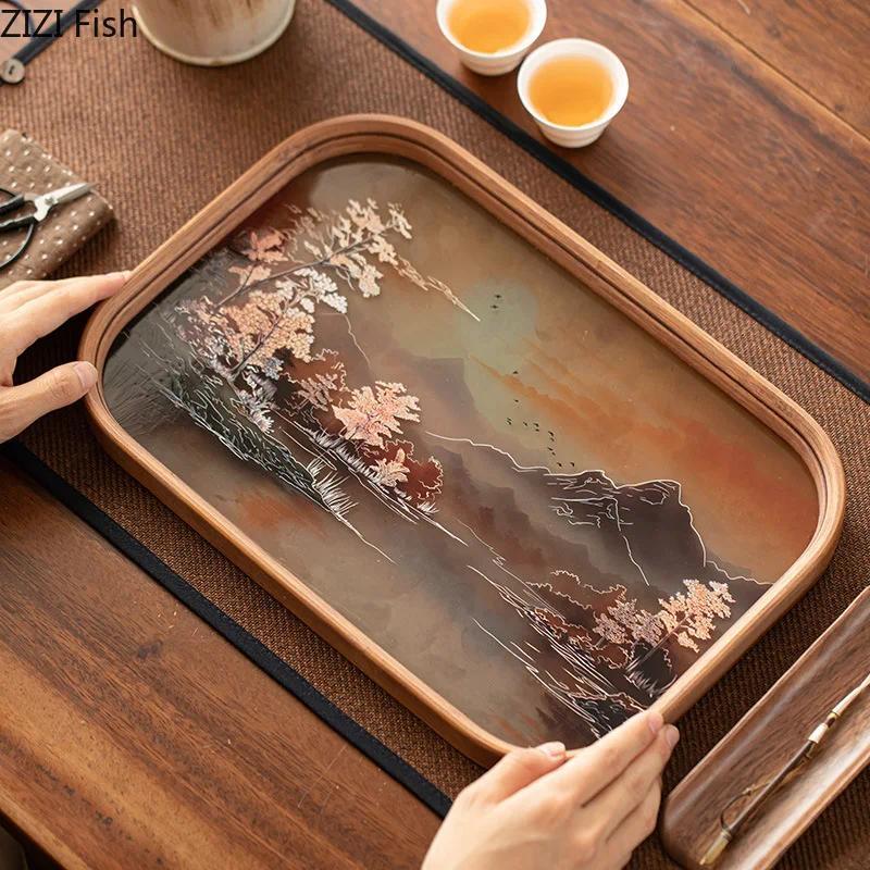Bamboo Glass Tea Tray with Chinese Style Retro Teapot and Teacup Storage Tray Decorations Creative Tea Ceremony Accessories - Gambar 4