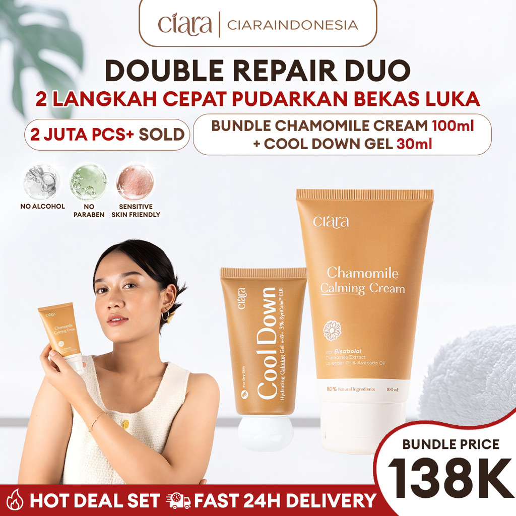 Ciara Cool Down Hydrating Calming Gel X Ciara Chamomile Calming / Bantu menyamarkan tampilan bekas luka pada kulitt / Bantu menjaga kelembapan & hidrasi kulit / Membantu mengurangi rasa tidak nyaman pada kulit