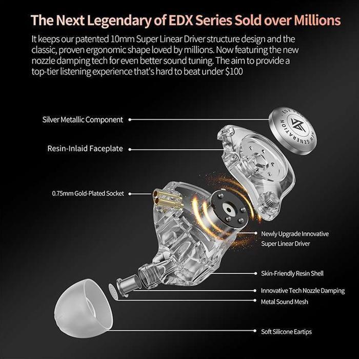 KZ EDX Pro 2 Single Dynamic Driver In Ear Monitor IEM Earphone - Gambar 3