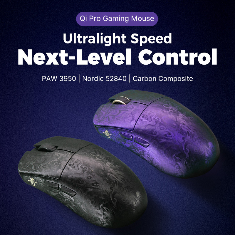 IPI QI / QI PRO Gaming Mouse 8k Wireless Ultra Light Carbon Fiber PAW3950 - Gambar 3