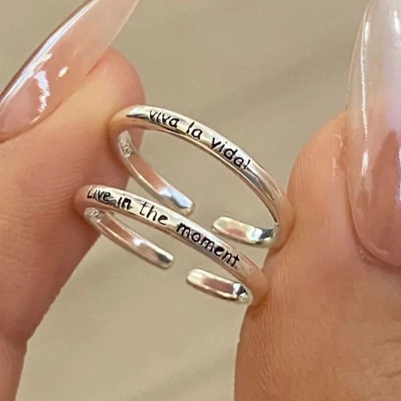 Viva La Vida Long Live Life Letter Glaze Live in The Moment Tail Ring ...