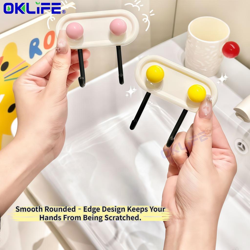 No Punch Self Adhesive Double Wall Hook Cute Round Candy Ball Ornament Waterproof Bathroom Kitchen Storage Hook view 5