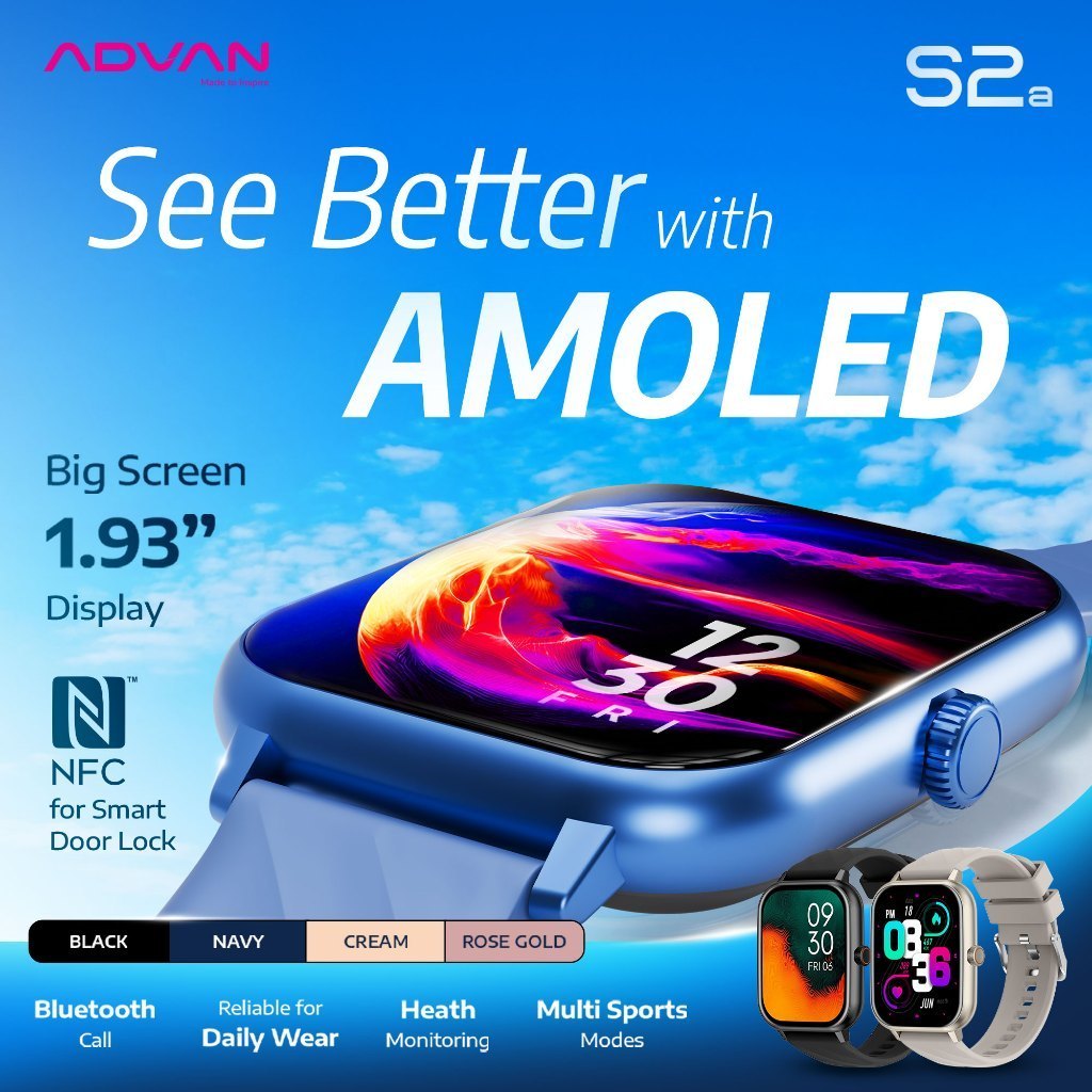 ADVAN S2A / S-2A Smartwatch AMOLED 1.93” NFC Door Access Bluetooth Call IP68 Strava Fitness Watch - Gambar 2