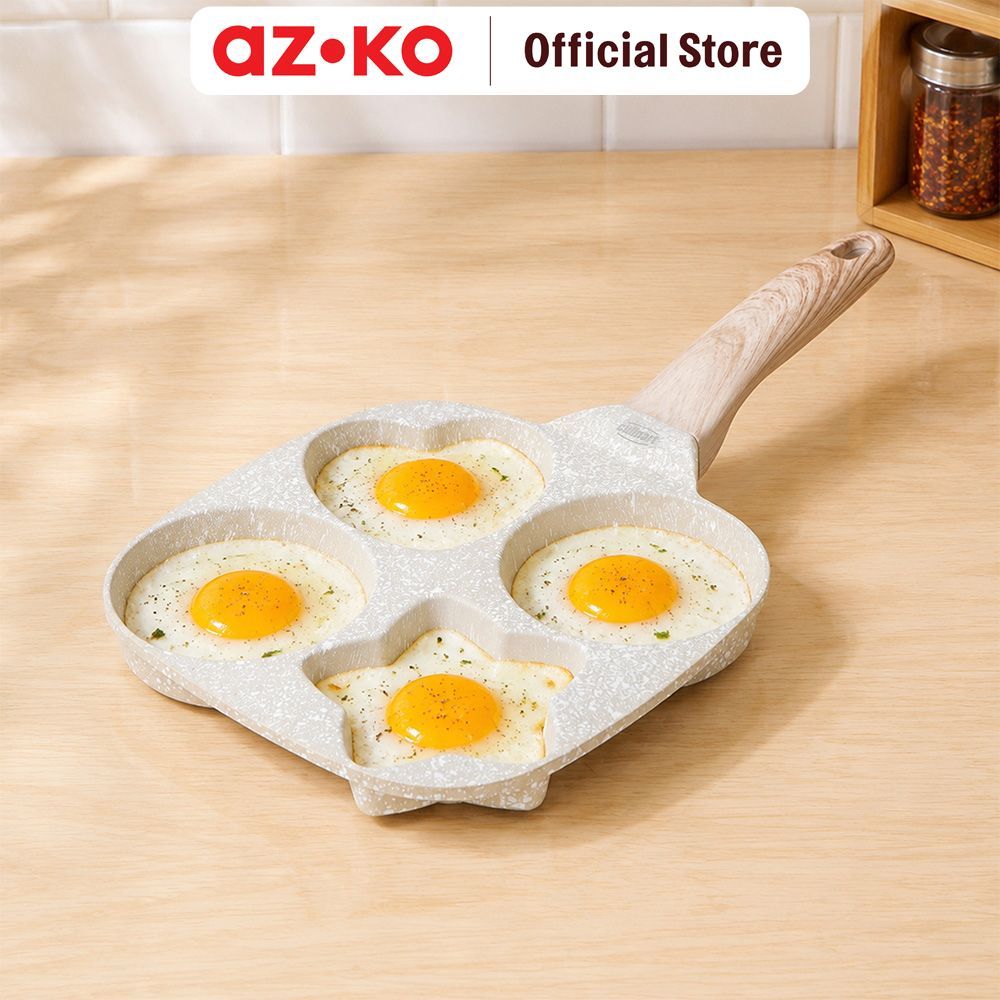 AZKO Culinart Wajan Penggorengan Telur 4 Cetakan Shape Round Aluminium - Krem Frying Pan Skillet Pan Goreng Teflon Goreng