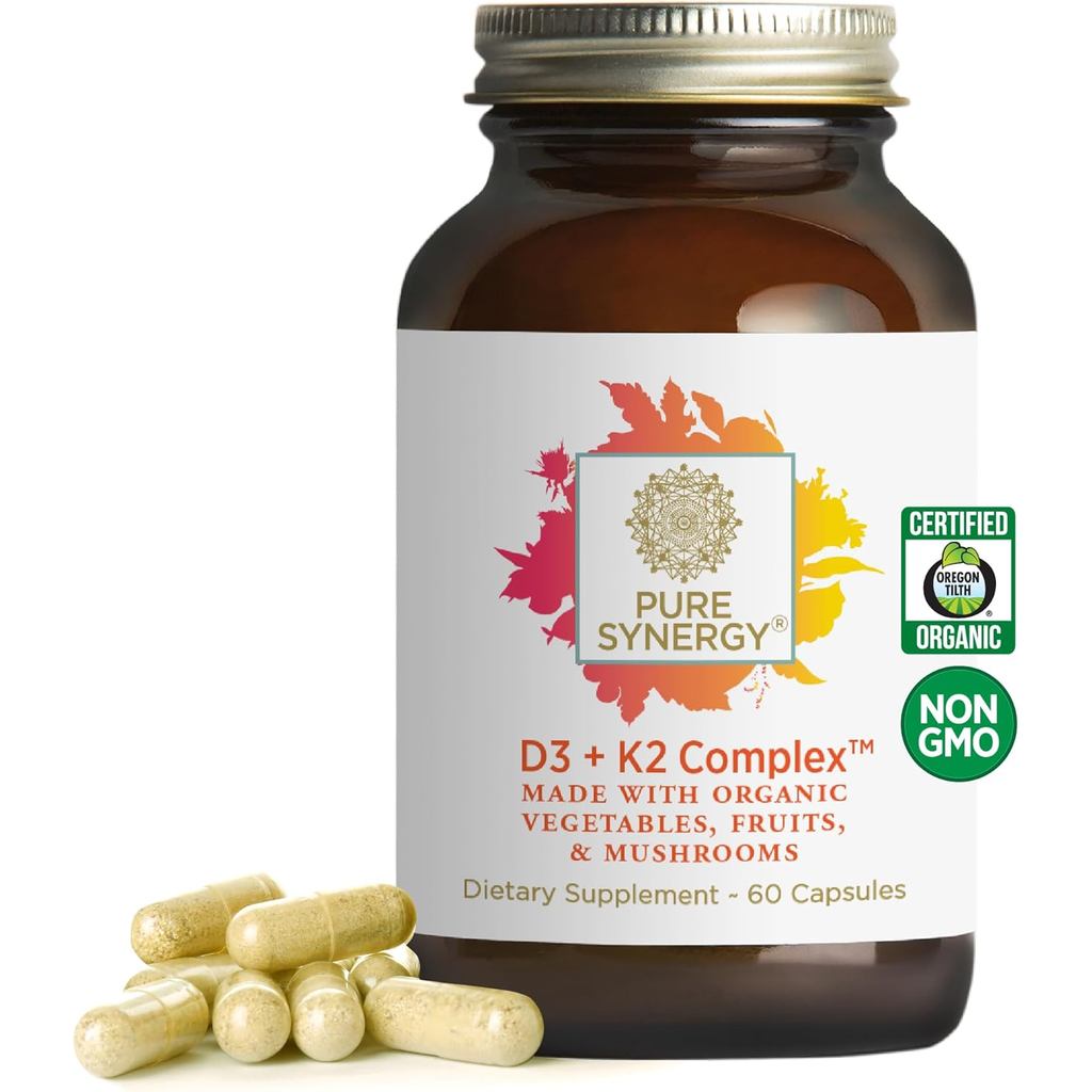PURE SYNERGY D3 + K2 Complex | Vegan Vitamin D3 K2 Complex | Organic D3 ...
