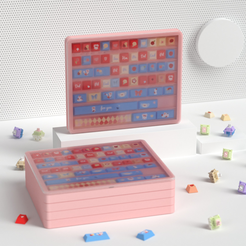Pink/Purple/Milk White Transparent Mechanical Keyboard Keycap Storage ...