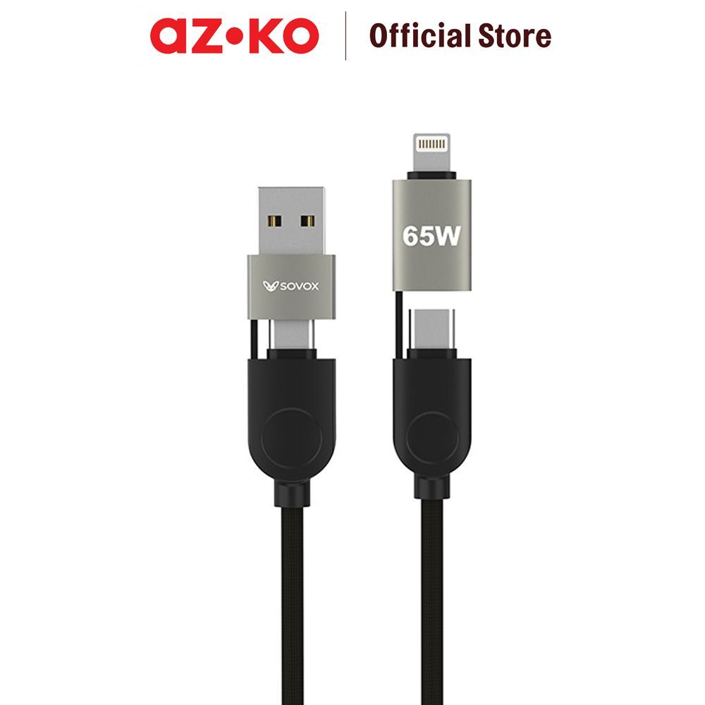 AZKO Sovox Kabel Charger 4in1 65 Watt 2 Meter - Hitam Charging Cable Kabel Casan USB Charger Data Cable
