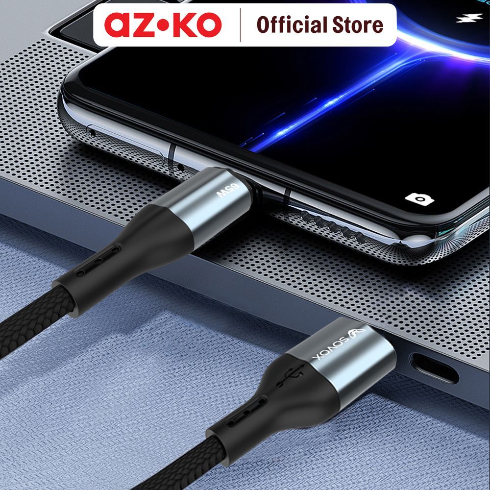 AZKO Sovox Kabel Charger 65 Watt - Hitam Fast Charging Kabel HP Braided Cable Aksesoris Gadget Pengisi Daya - Gambar 3