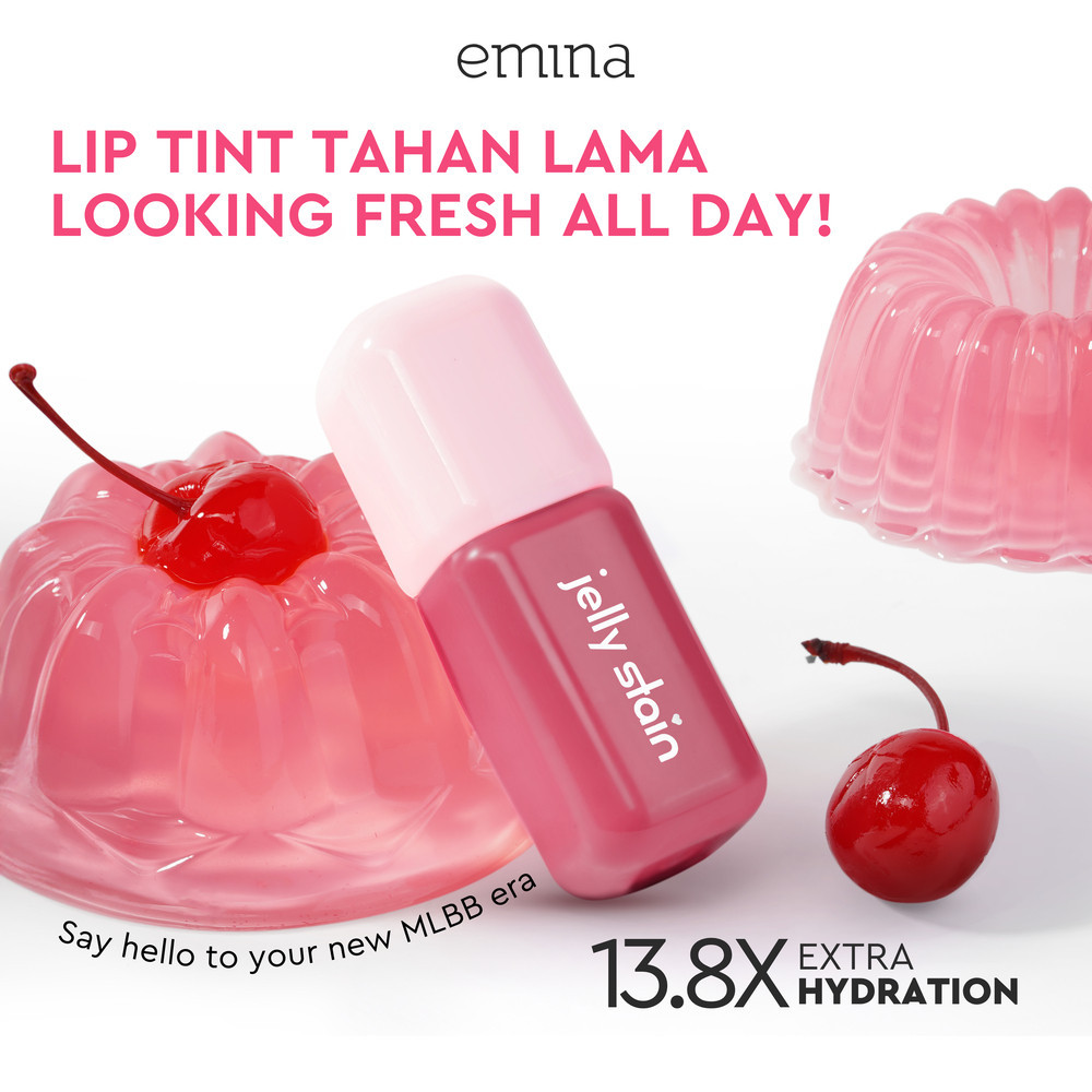 Emina Jelly Stain Lip Tint Korea Glossy Ombre Tahan 12 Jam / Merah Jingga Official - Gambar 4