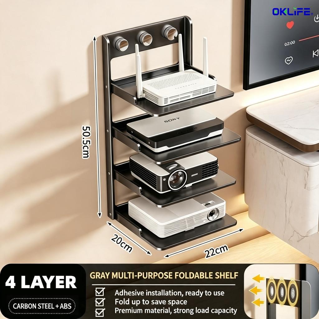 Wall Mount Adhesive Router Projector Shelf Double Layer TV Box Modem Storage Rack Space‑Saving Home Organizer view 12