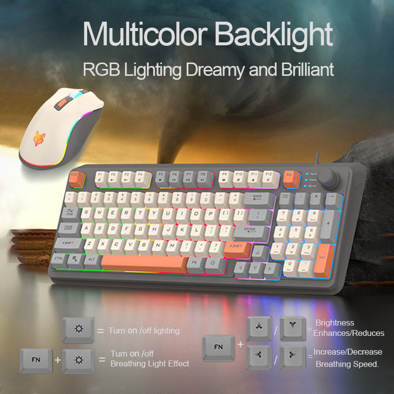 Hyun Silver Fox K82 Gaming Keyboard Mouse Set Mechanical Feel Wired ...