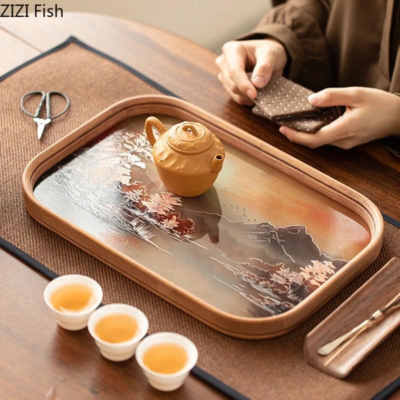 Bamboo Glass Tea Tray with Chinese Style Retro Teapot and Teacup Storage Tray Decorations Creative Tea Ceremony Accessories - Gambar 3