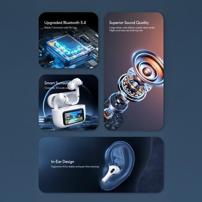 KiiP DTS16 / DTS-16 TWS ANC Headset Bluetooth 5.4 Earphone Smart Screen Active Noise Reduction - Gambar 3