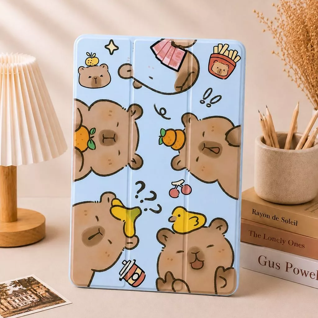 Flip Matte Case Galaxy Samsung A11+ A9+ S6 S10 Lite S9 FE S8 S7 A7 10.4" Cover Capybara Unyu Cute Casing Smart Trifold Autolock - Gambar 3