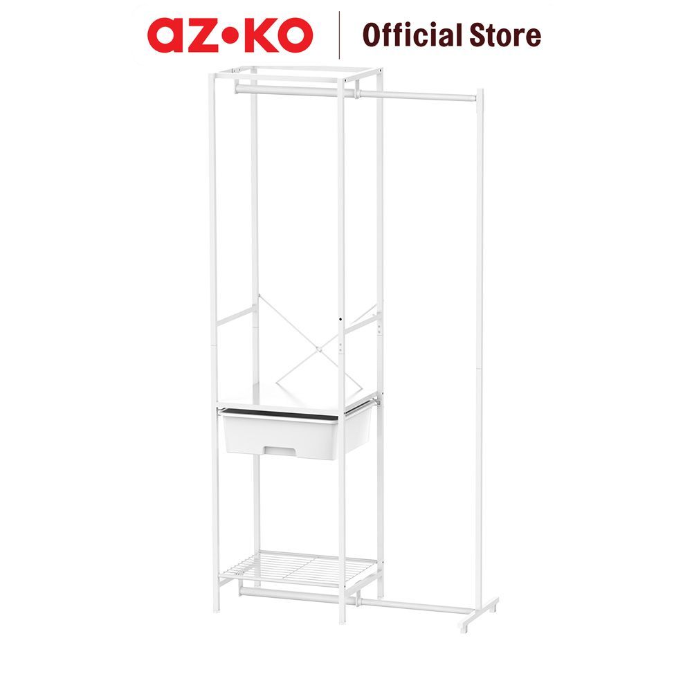AZKO Stora Gantungan Pakaian Retractable Dengan Laci - Putih Rak Baju Clothes Rack Laci Pakaian Organizer Kamar - Gambar 4