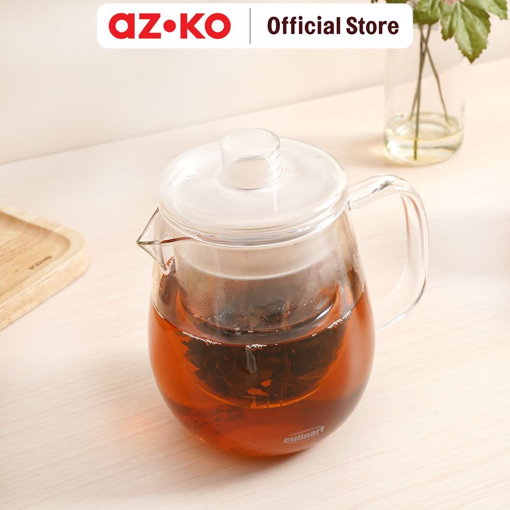 AZKO Culinart Teko Teh Kaca Borosilikat Round 600 ml Transparan Teapot Pot Teh Tea Server Teko Seduh - Gambar 2