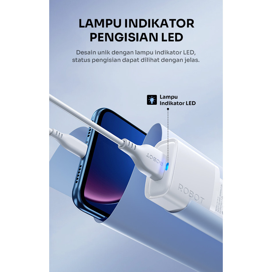 ROBOT RT-K7S Adaptor Single Port 1,2A Indikator Lampu Include Kabel Micro - Gambar 2