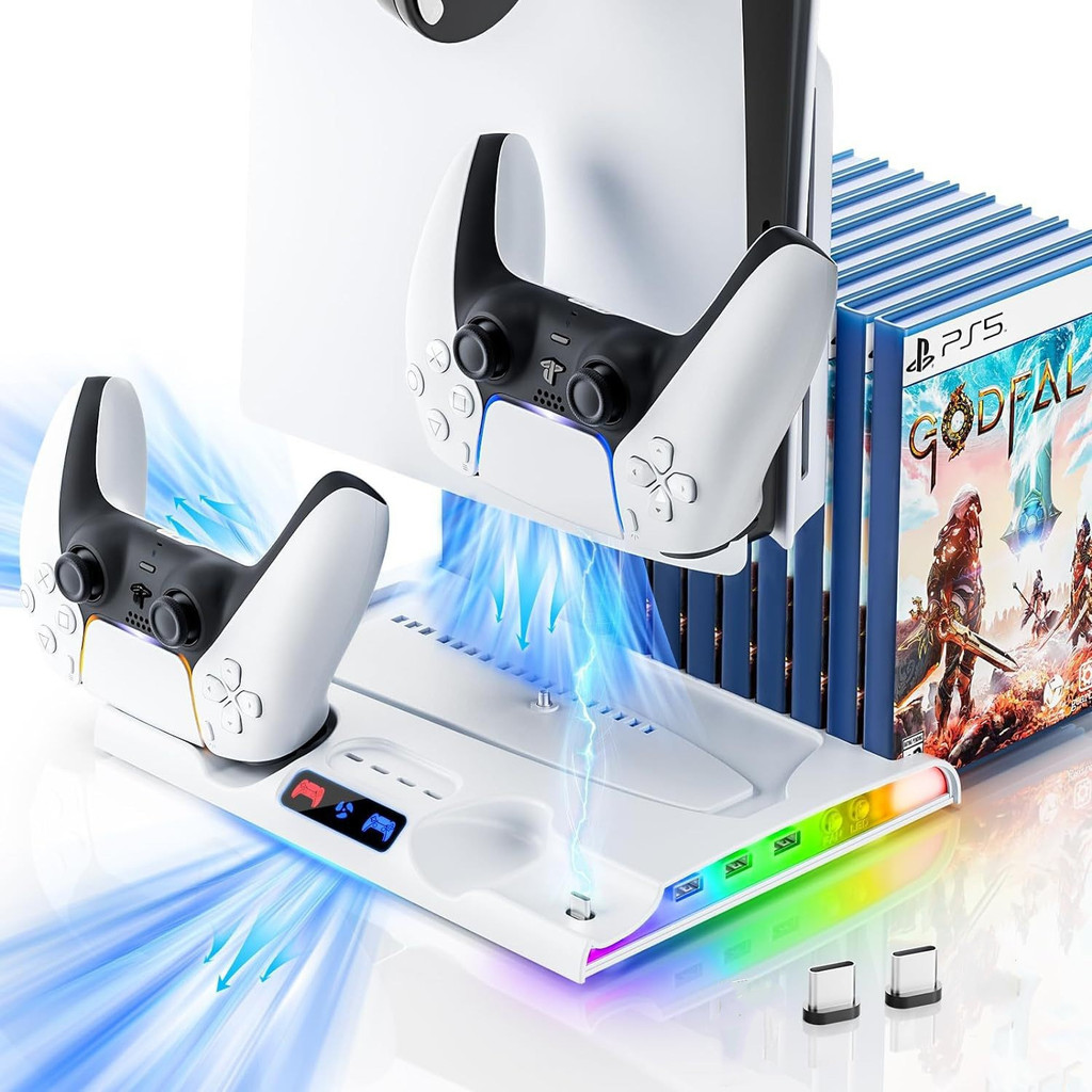 PS5 Slim Controller Dual Charging Dock, PS5 Slim Console Cooling Stand ...