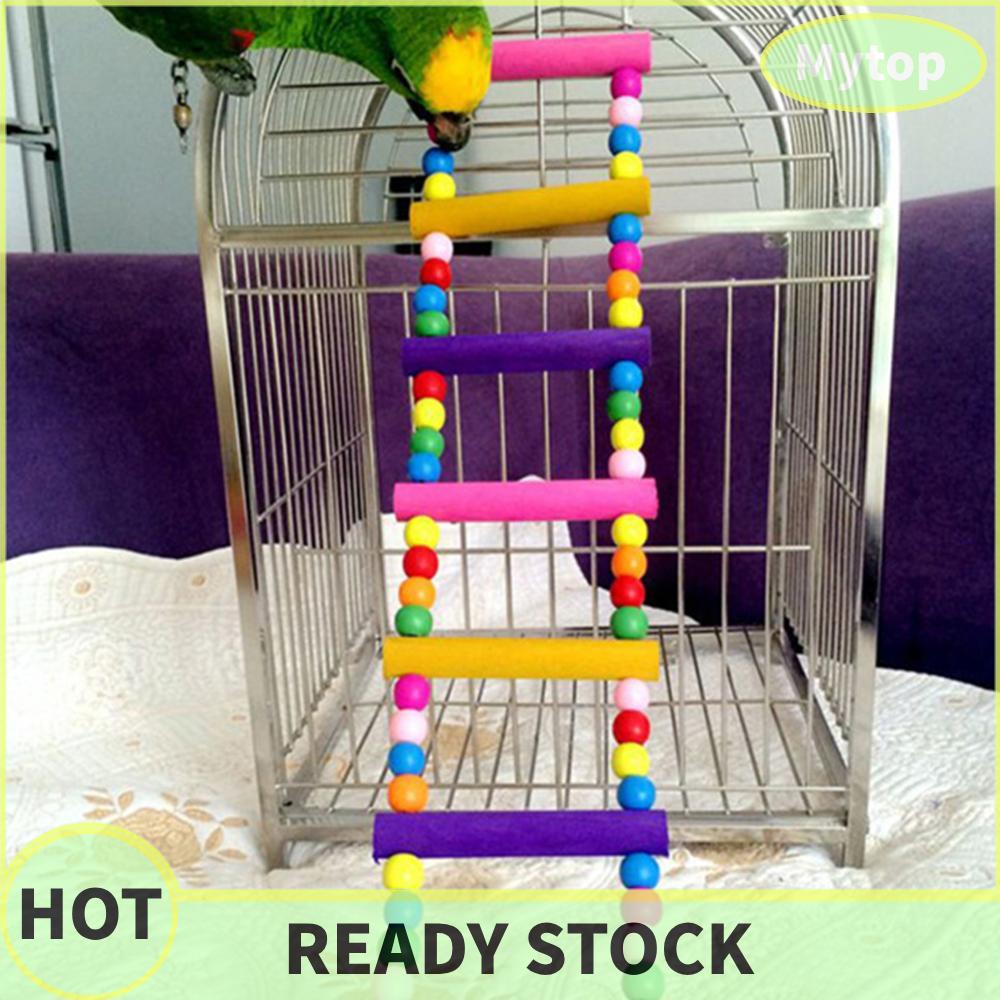 View of [Mytop.sg] Pet Bird Wood Ladder Climb Macaw Cage Swing Shelf (52cm ...