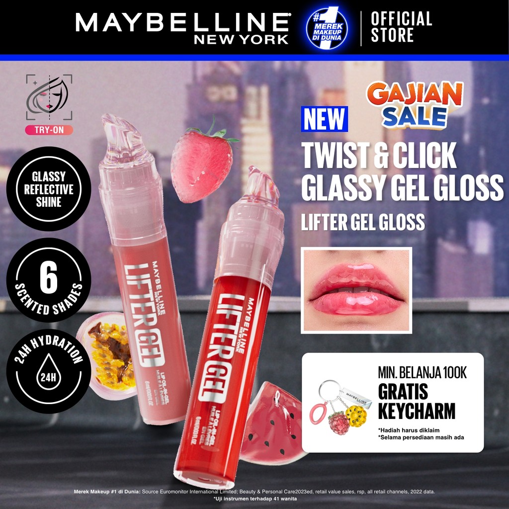 [ONLINE EXCLUSIVE] MAYBELLINE OFFICIAL LIFTER GEL LIP OIL GEL GLOSS 24H HYDRATION GLASSY BOUNCY SHINE 3D PLUMP LIPS NON-STICKY GLOSSY SOFTER LIPS 6 SCENTED SHADES