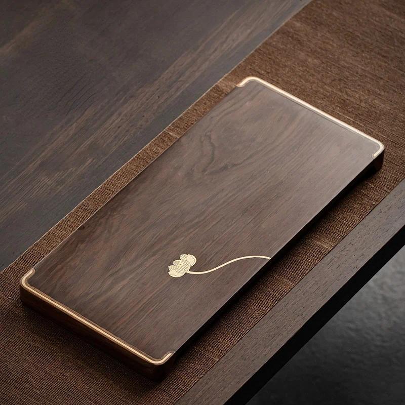 Simple whole solid wood tea tray ebony small tea table household dry foam tray simple tray Japanese practical pot bearing - Gambar 3