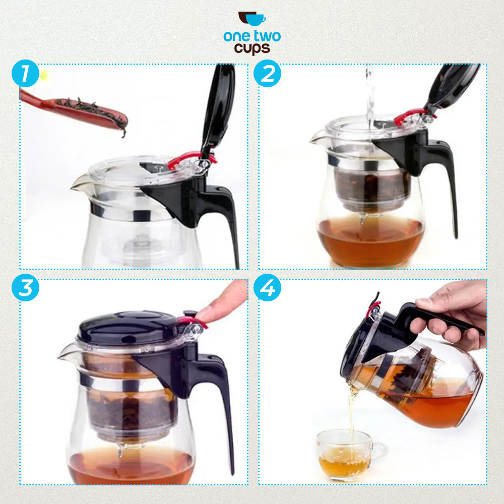 One Two Cups Teko Teh Kaca Borosilikat Saringan Tahan Panas Teapot 700ml - K1 -01 - Gambar 4