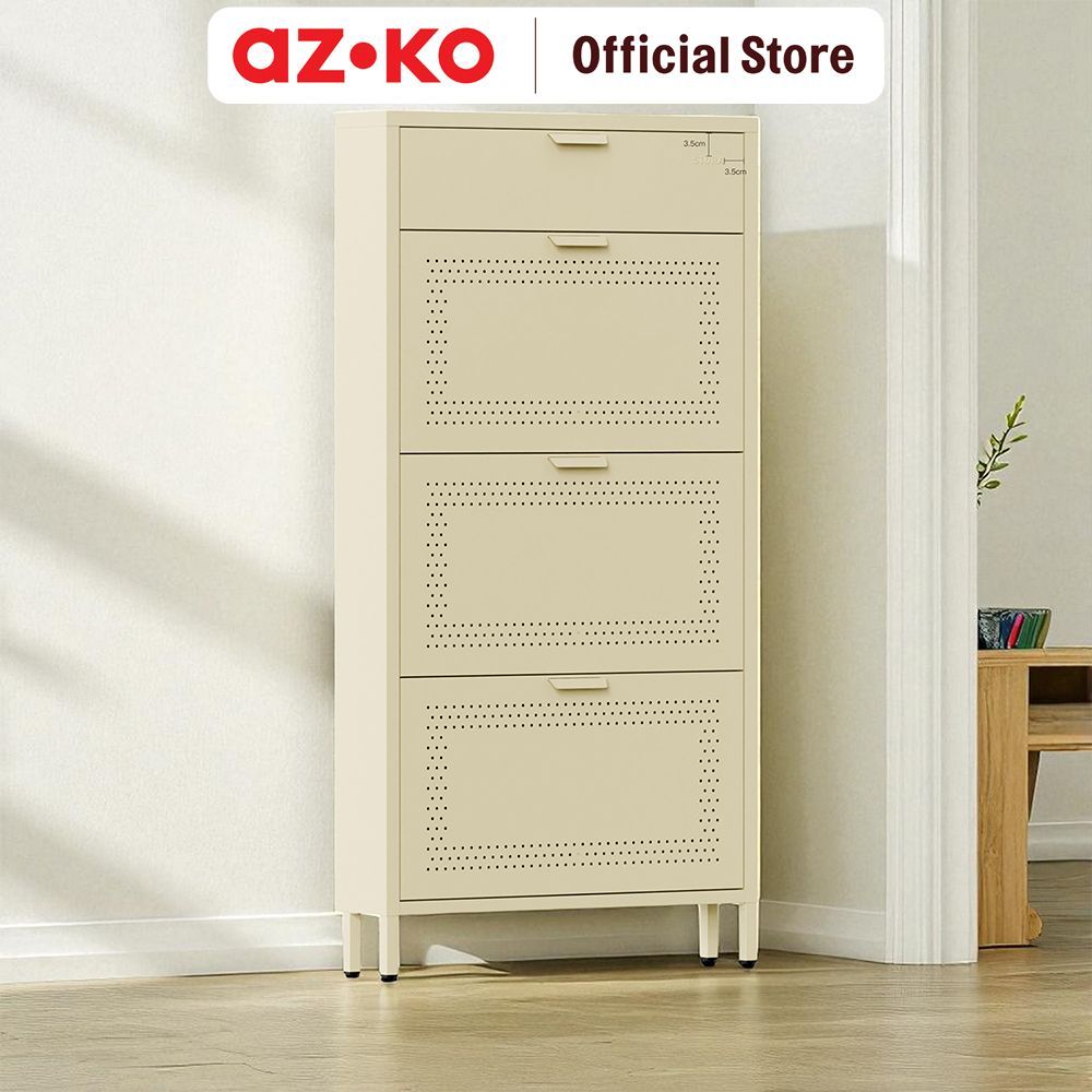 AZKO Stora Kabinet Sepatu 3 Tingkat Dengan Laci - Krem Lemari Alas Kaki Rak Sepatu Organizer Footwear Storage Entryway