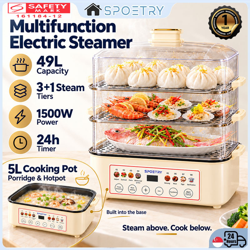 49L Multifunction Food Steamer 304 Stainless Steel Food Steamer 4-Tier ...