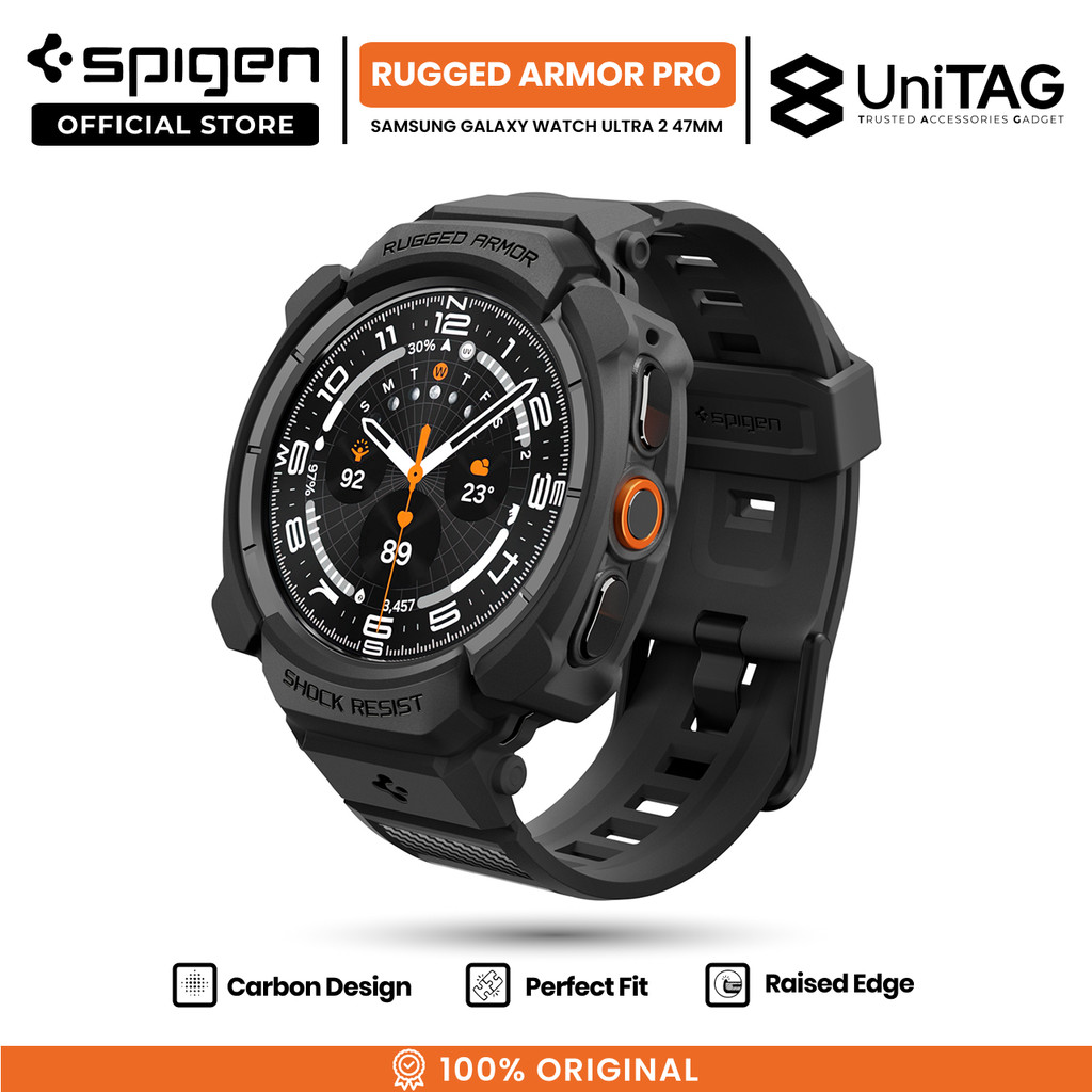 SPIGEN Case Strap for Samsung Galaxy Watch Ultra 2 47mm Rugged Armor Pro Black Rubber Silicone Softcase Band