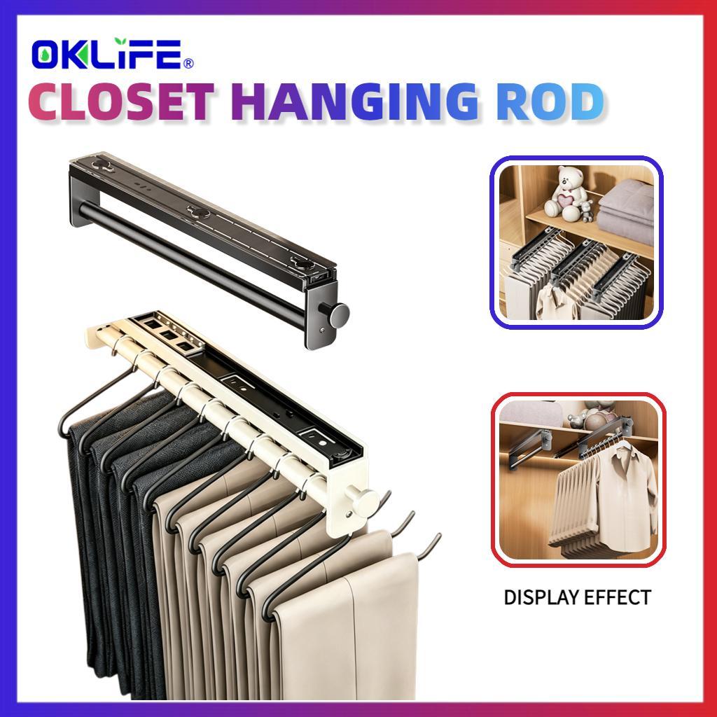 Closet Retractable Pull‑out Hanging Rod Cabinet Top Mount Clothes Hanger Wardrobe Storage Organizer