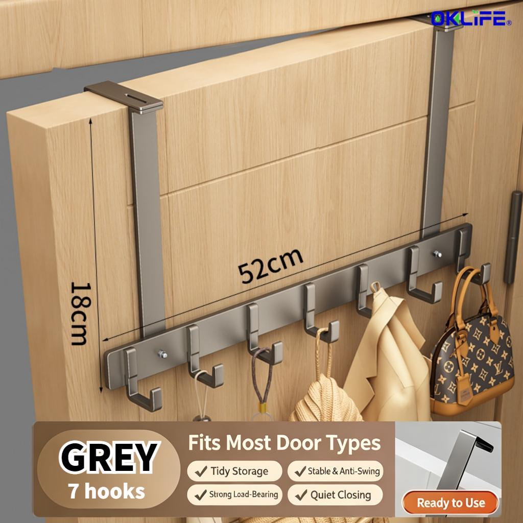 Over‑Door Hanging Hook Rack Adjustable No‑Punch Door Back Organizer Hanger for Coat Towel Bag Hat Storage view 12
