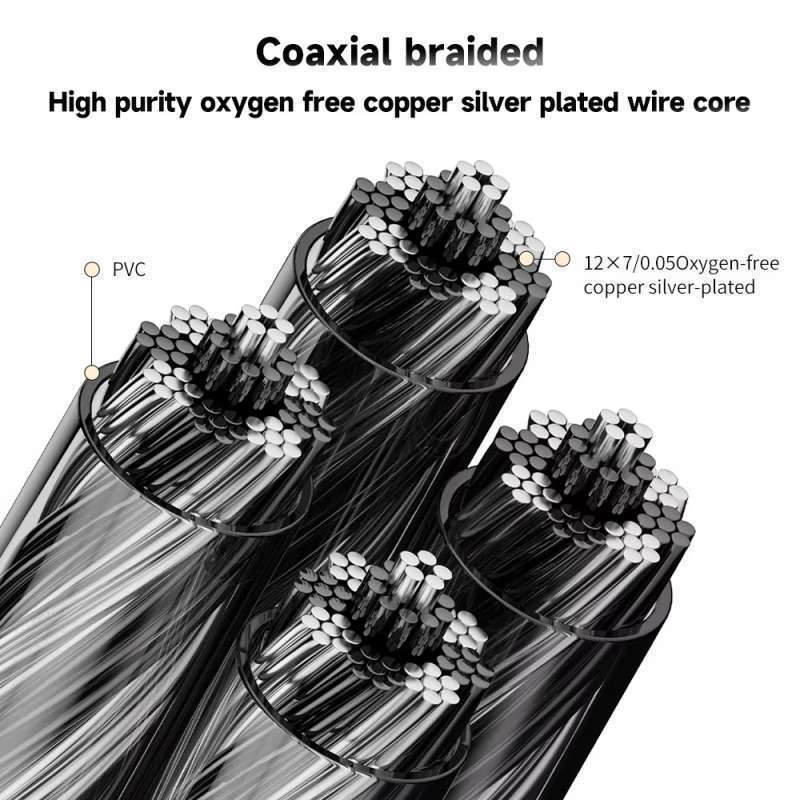 QKZ T7 / T-7 With Mic Oxygen Free Copper Silver Plated Kabel Braided Earphone IEM Upgrade Cable - Gambar 4