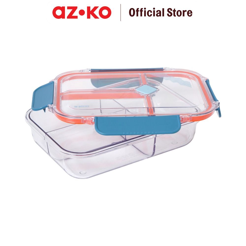 AZKO Picas Kotak Makan Plastik 3 Sekat Stripe 1 Liter Bento Box Meal Box Tempat Bekal Lunch Box Kotak Bekal - Gambar 4