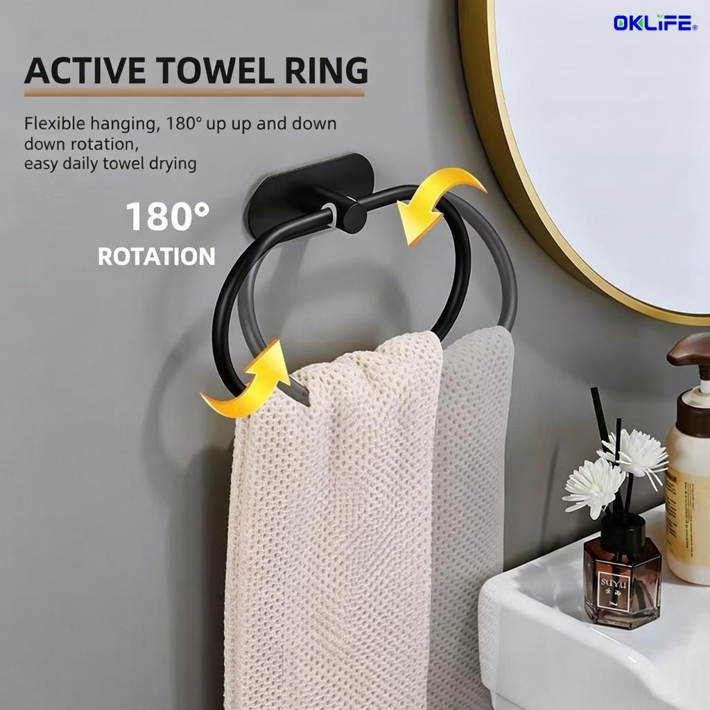Self‑Adhesive Bathroom Hardware No Drill Towel Bar Paper Holder Towel Ring Hook Home Bathroom Supply view 4