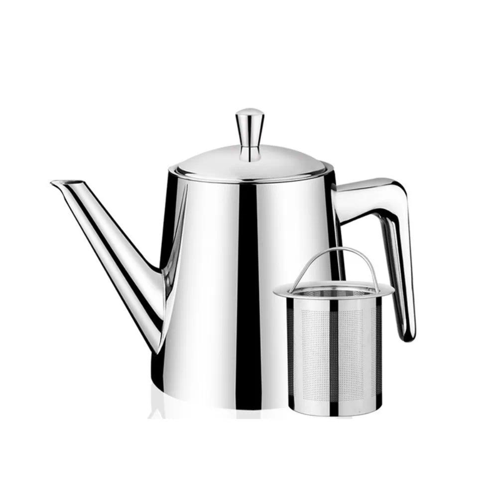 2 in 1 Stainless Steel Long Spout Teapot Large Capacity with Filter Hotel Teapot Rustproof Mirrorlike Flower Tea Pot
