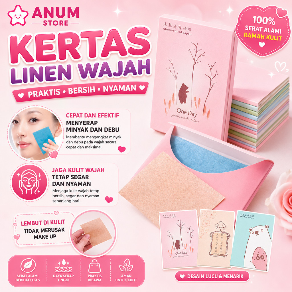 1PAK Kertas Linen Tissue Penyerap Minyak Wajah Tisu Paper Face Menyerap Oil Control Muka Perawatan Kecantikan Wanita Alami A234