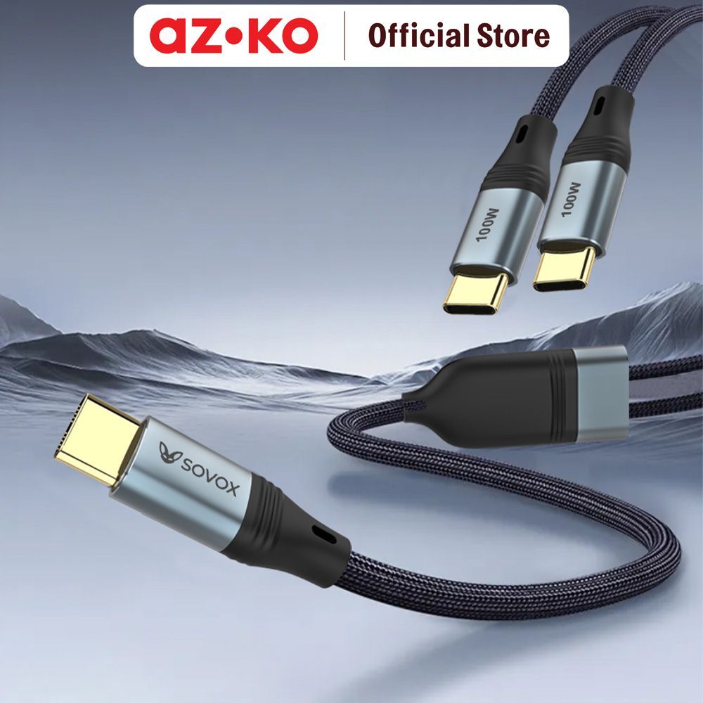 AZKO Sovox Kabel Charger 2in1 Type C to Type C 100 Watt 1.5 Meter - Hitam Charging Cable Kabel Casan USB Charger Data Cable - Gambar 2