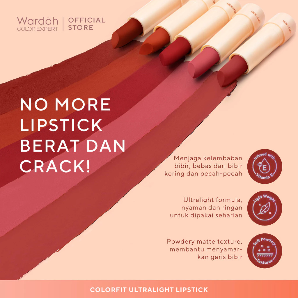 WARDAH Lipstik Colorfit Ultralight Matte Lipstick - Korean Limited Edition - Lipstik ala Korea - Lipstick Tahan Lama Hingga 8 Jam -Dilengkapi Vtamin E -Ringan dan Lembut di Bibir-Makeup-Lipstik Tahan Minyak 24 Jam-Lipstik Tasya-Lip Cream-Lip Matte-Makeup - Gambar 2