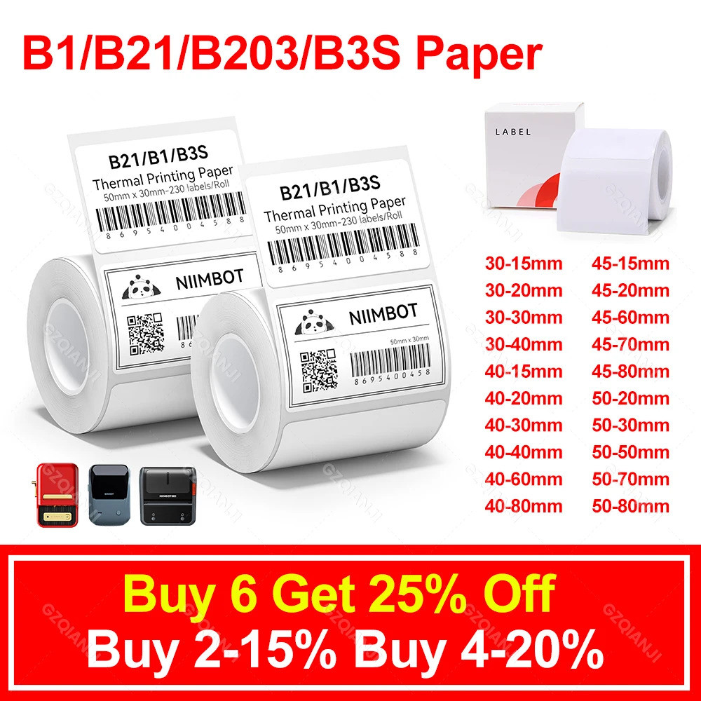 Niimbot B1 B21 White Color Label Paper Roll Sticker Self-adhsive Tag ...