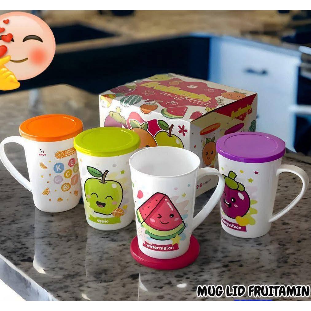 AFL (BUBBLEWRAP) PAKET BOX ISI 4 / FEDORA FRUITAMIN MUG + LID SET - Gambar 4