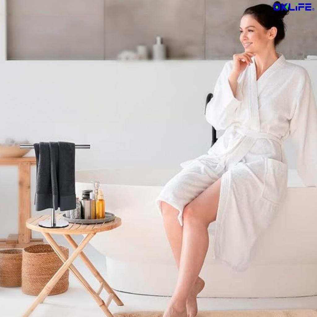 Waterproof Anti-Rust Stainless Steel T Bar Towel Rack Freestanding Desktop Towel Stand Stable Base Towel Holder view 8