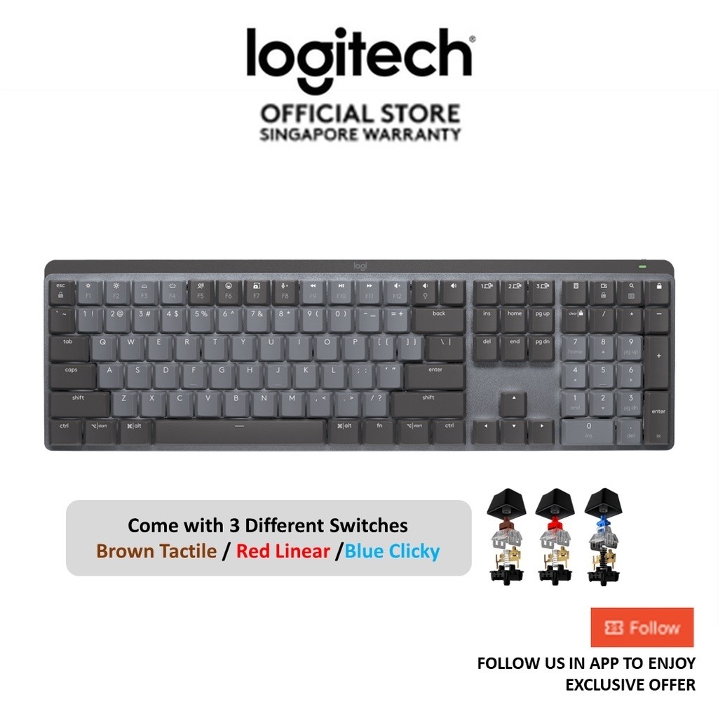 Logitech MX Mechanical Wireless Keyboard Graphite, Backlit keys, Multi ...