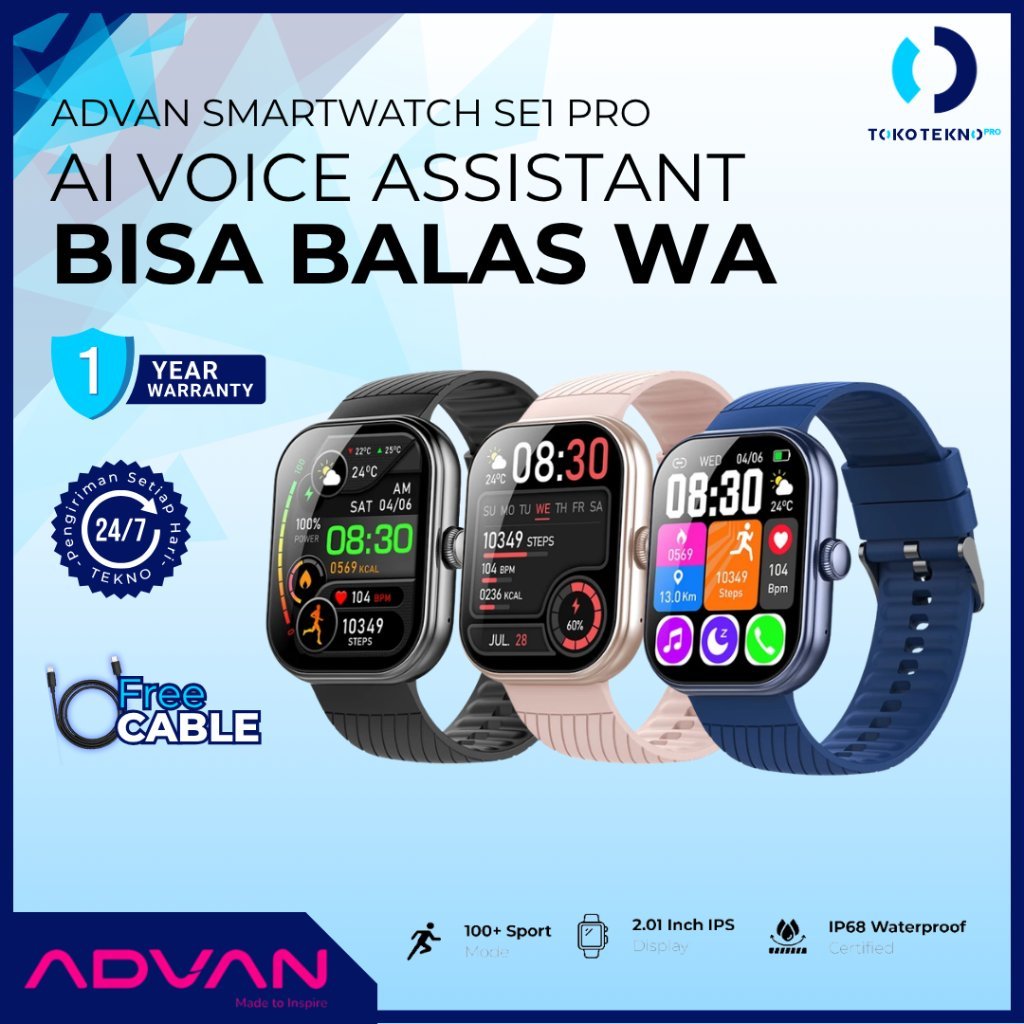 ADVAN Smartwatch SE1 / SE-1 / SE 1 IPS Display 1.83" Bluetooth Calls Bluetooth 5.2 Ai Voice Assistant 100+ Sport Mode Waterproof