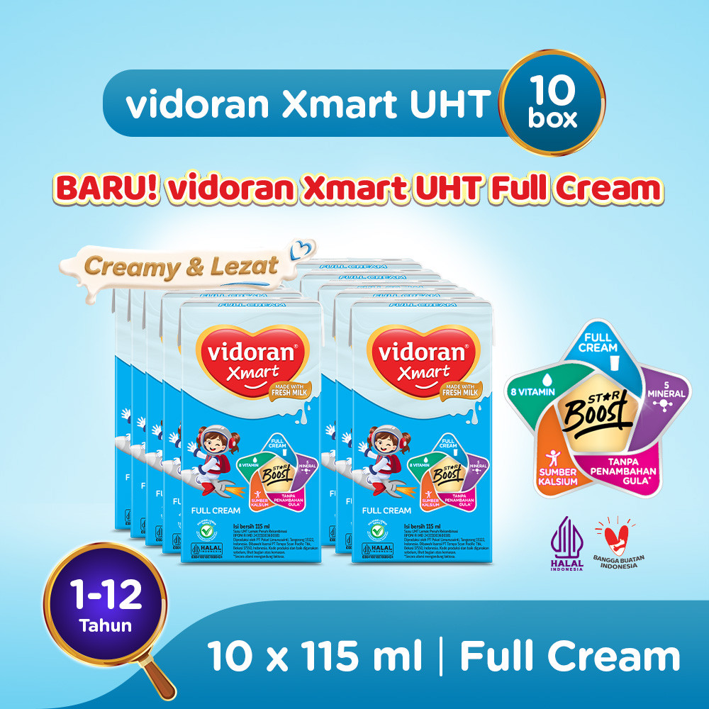 Vidoran Xmart UHT Susu Cair Full Cream [10pcs / 115 ml]