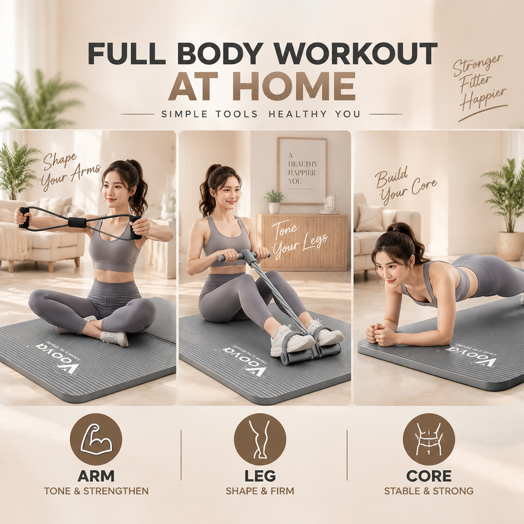 VOOVA Set Alat Yoga 3in1 / Paket Lengkap Set Olahraga / Matras dengan Tummy Trimmer dan Tali Yoga - Gambar 2