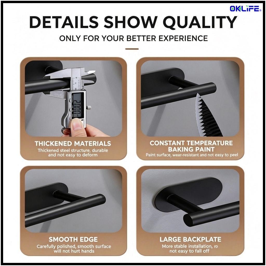 Self‑Adhesive Bathroom Hardware No Drill Towel Bar Paper Holder Towel Ring Hook Home Bathroom Supply view 8