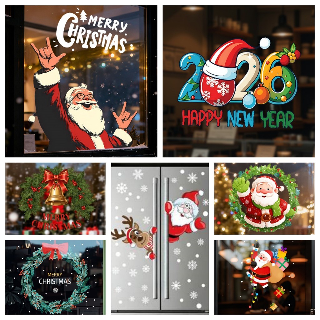 Santa Garland Snowflake Window Stickers Commercial Super Window Glass ...